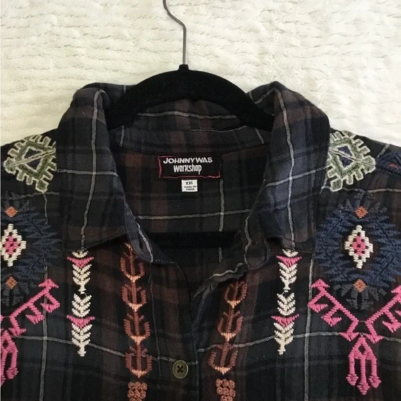 Johnny Was Yadani Shirt Tunic Button Plaid Flannel Fall Smock Top Boho XXL - Picture 8 of 9